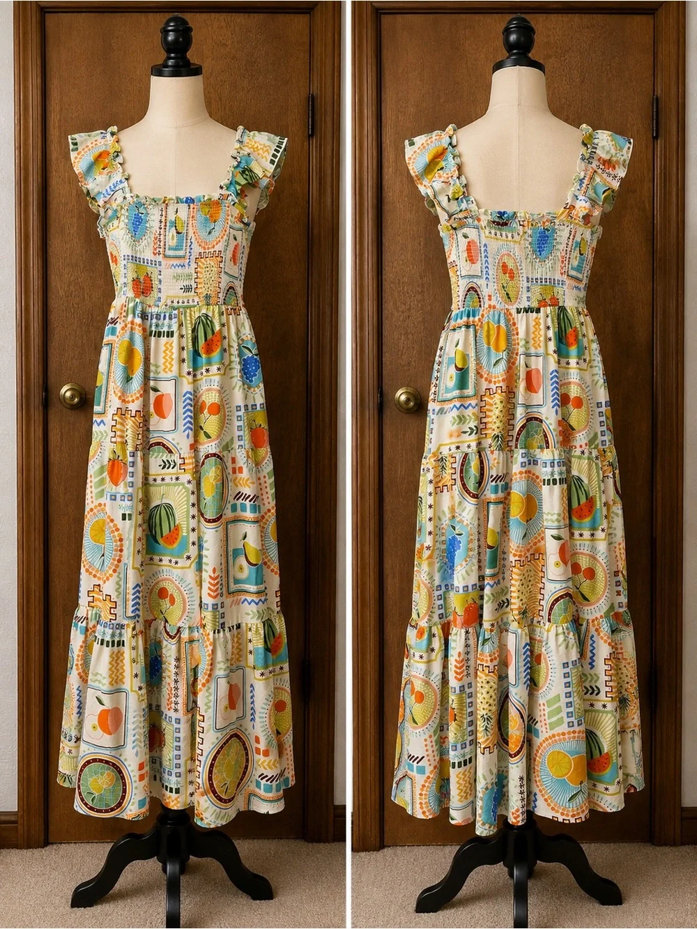 By The River Size Medium Fruit Print Ruffle Tiered Maxi Dress